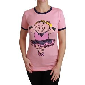 Dolce & Gabbana Pink YEAR OF THE PIG Top Cotton T-shirt IT42 M